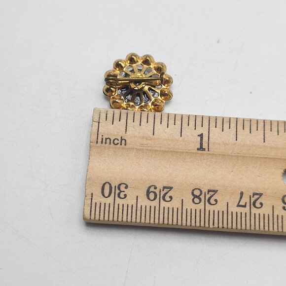 Vintage Gold Tone Cameo Pin With Clear Rhinestones Black Background - Picture 4 of 4